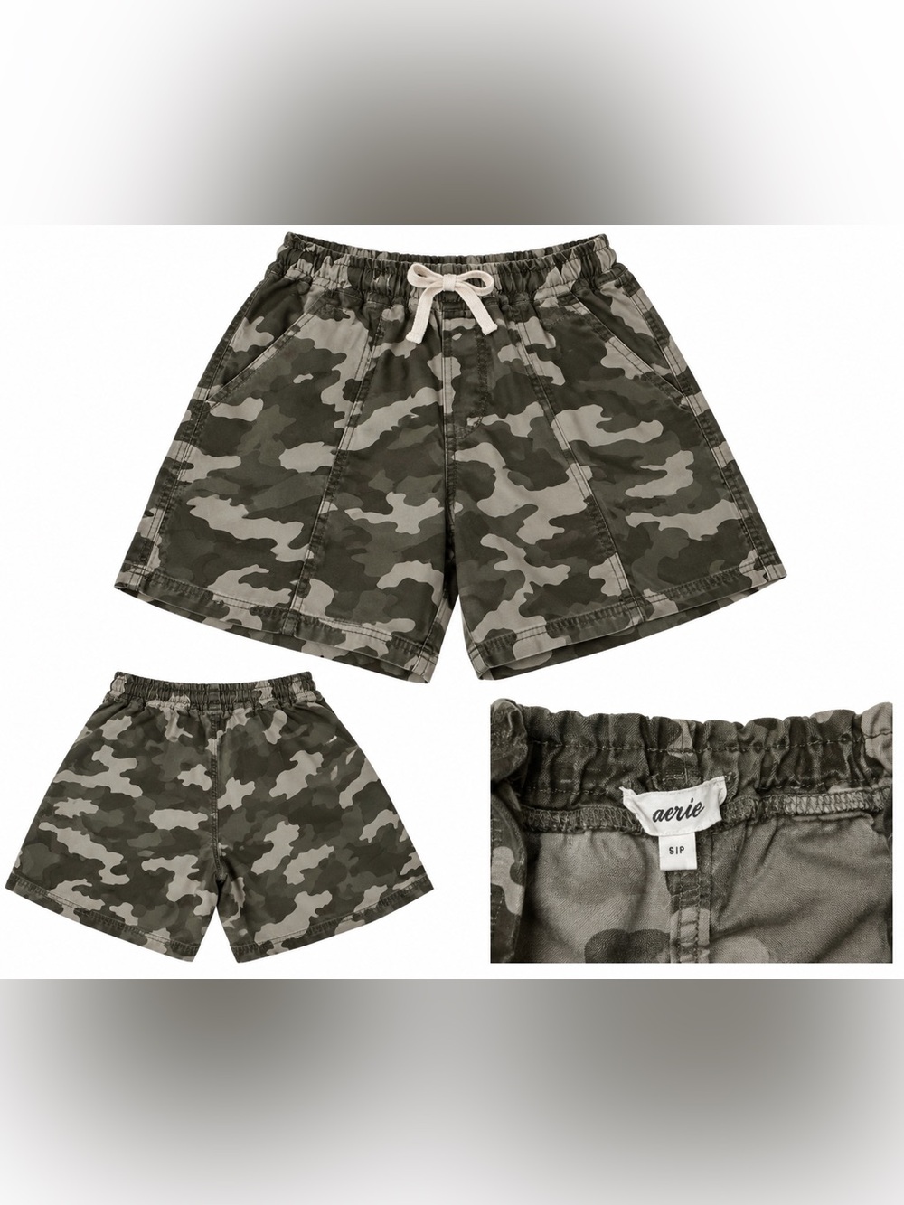 aerie women’s Olive Green Camo Drawstring Cargo Shorts